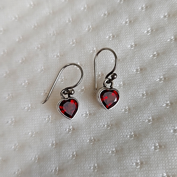 Vintage Jewelry - Vintage Crimson Crystal Heart Sterling Silver Earrings